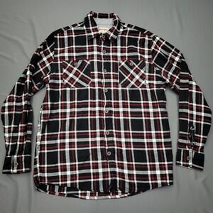 Wrangler‎ Authentics Mens Medium Black Red White Plaid Flannel Shirt Western